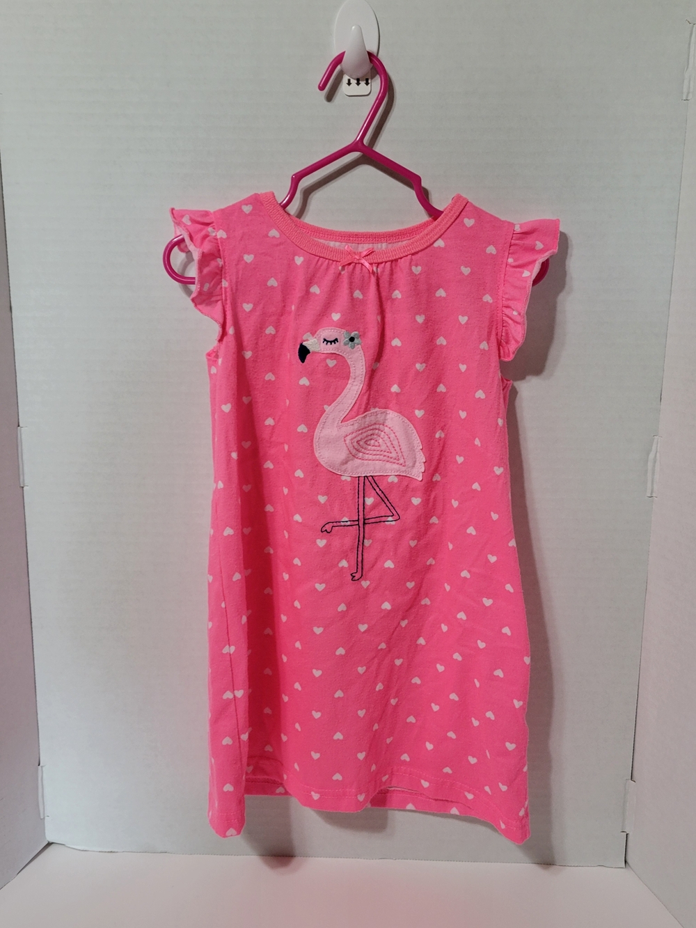 Toddler Girl 2T Pink Flamingo Nightgown Pajama Dress Heart Print Sleepwear